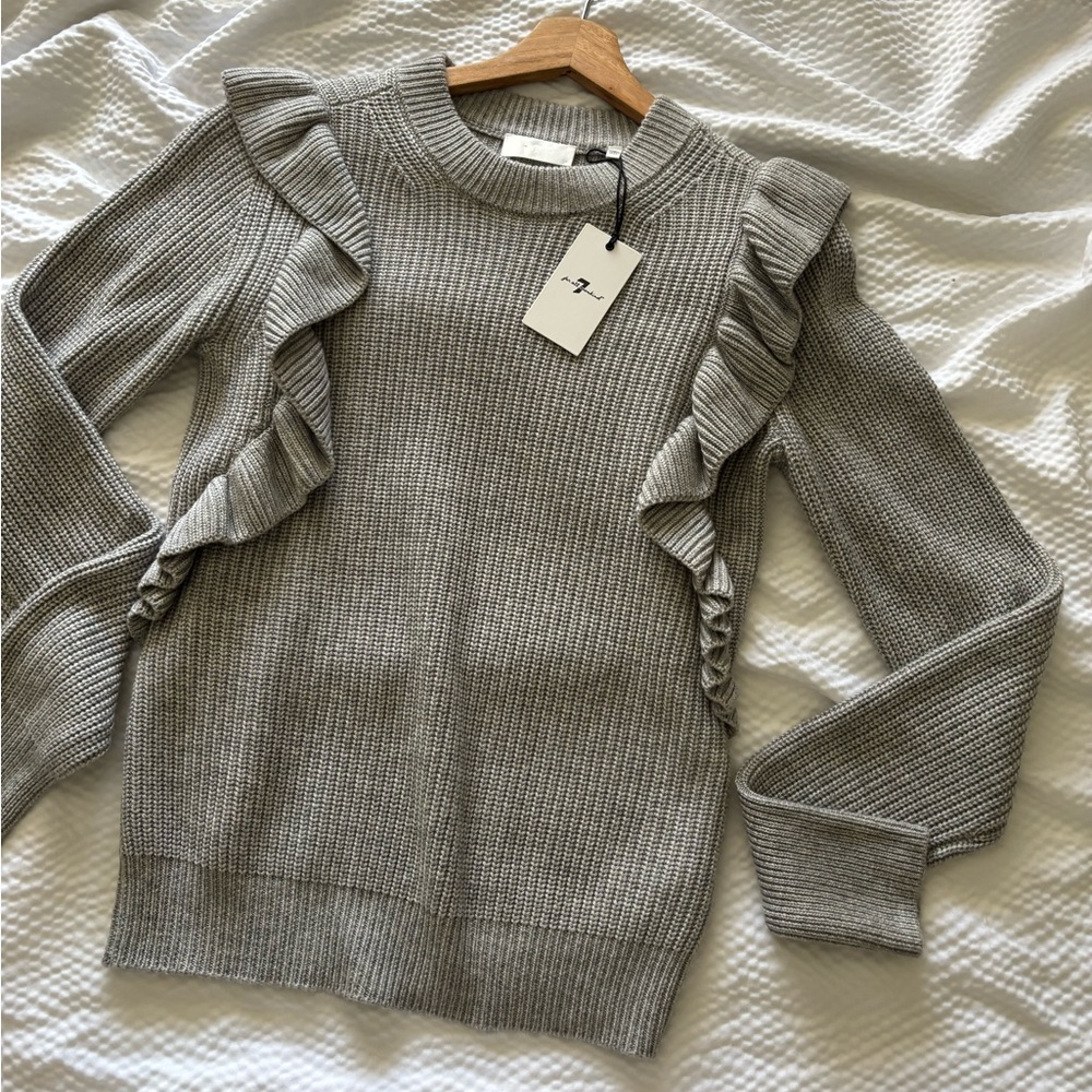 7 for all Mankind Gray Ribbed Ruffle Sweater - Picture 3 of 9